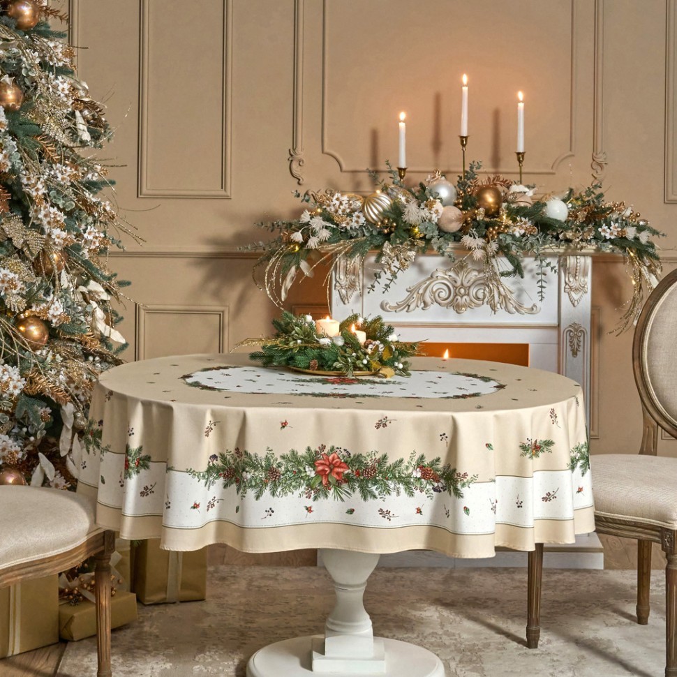 Скатерть овальная "celebration"140х180см ,бежевый, 100% хлопок,твил, пропитка Lefard (850-734-4)