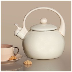 Чайник эмалированный со свистоком с эффектом металлик серия "deluxe" цв:молочный 2,2 л. 14х22 см Agness (901-072)
