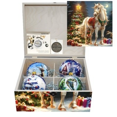 Новогодний набор на 4 шара Эхо зимы с кристаллами Swarovski (2572)