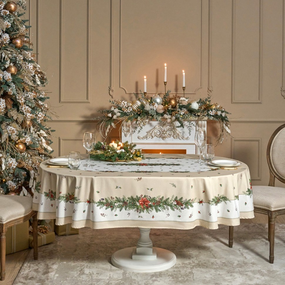 Скатерть овальная "celebration"160х220см ,бежевый, 100% хлопок,твил, пропитка Lefard (850-734-41)