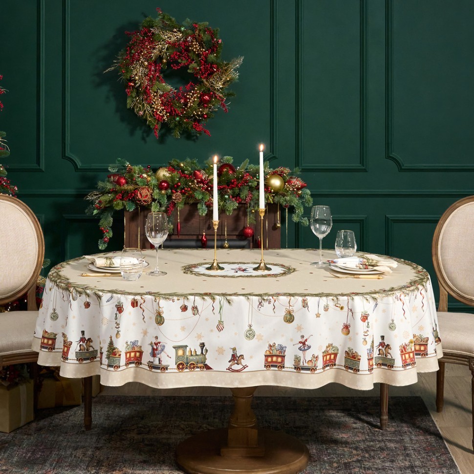 Скатерть  овальная  "щелкунчик" ,160х220см бежевый ,100% хлопок ,твил Lefard (850-757-41)