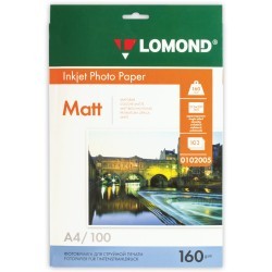Фотобумага для струйной печати Lomond А4, 160 г/м2, 100 листов, односторонняя матовая 0102005 (65442)