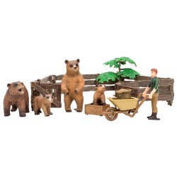 Игрушки фигурки в наборе серии "На ферме", 10 предметов (фермер, семья медведей, дерево, ограждение-загон, инвентарь) (ММ205-040)