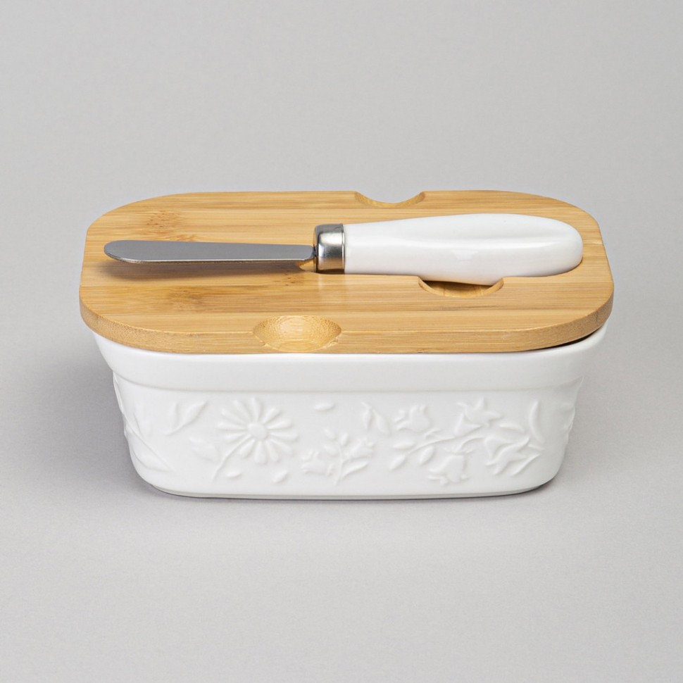 Масленка lefard "flowers story" с дер. крышкой, ножом для масла 15*11*6 см 330 мл Lefard (474-256)