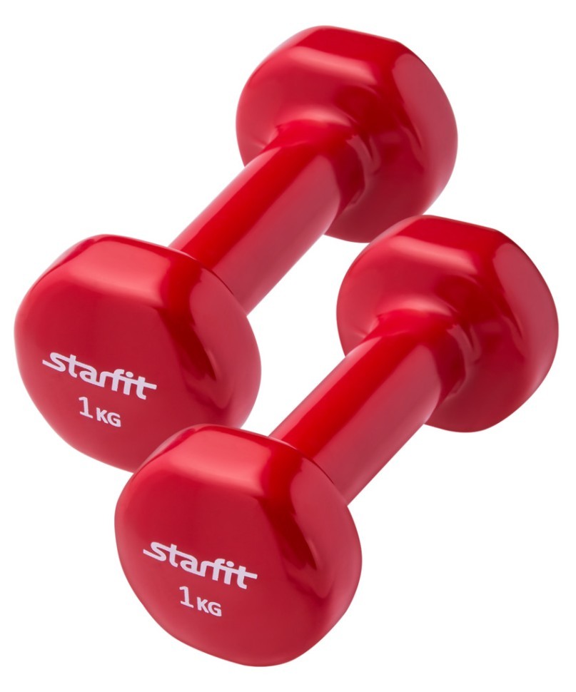 Гантель виниловая, комплект STARFIT DB-101 1 кг, красный, 2 шт (1044980)
