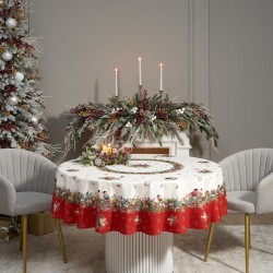 Скатерть круглая "морозко.снегири" 190см ,красный, 100% хлопок, твил, с пропиткой Lefard (850-745-22)