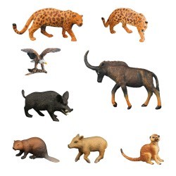 Набор фигурок животных серии "Мир диких животных": орел, 2 ягуара, антилопа, сурикат, бобер, 2 кабана (набор из 8 фигурок) (MM211-257)