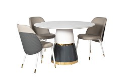 Стул экокожа бежевая/серая 63*51*84см, белые ножки (TT-00006505)