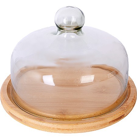 Сырница с крышкой 2пр бамбук/стекло LR (12178)