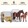 Игрушки фигурки в наборе серии "На ферме", 6 предметов: Фризская конь и жеребенок, фермер, ограждение-загон, инвентарь (ММ205-022)