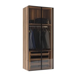 Шкаф двухдверный с выдвижными ящиками цвет орех, дверцы стеклянные - TT-00010409