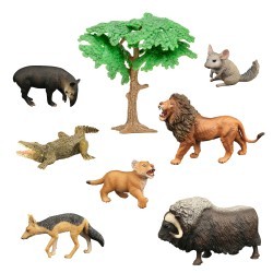Набор фигурок животных серии "Мир диких животных": крокодил, 2 льва, шиншилла, шакал, муравьед, овцебык (набор из 8 предметов) (MM211-261)