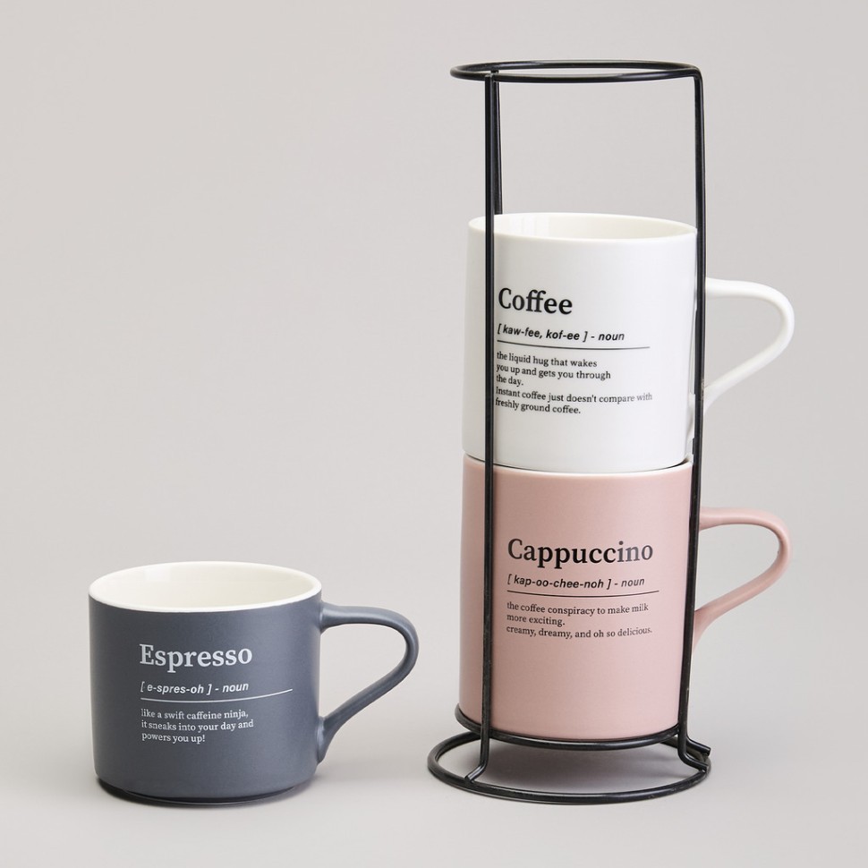 Набор кружек lefard 3шт на метал.подставке 250/320/400мл Lefard (756-471)