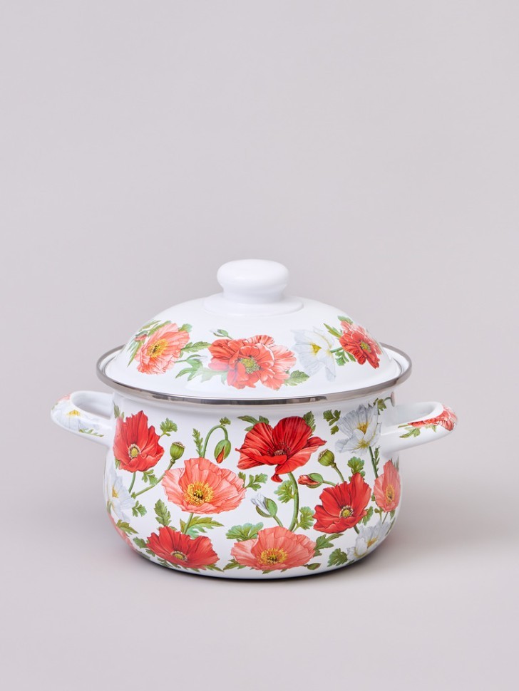 Кастрюля agness эмалированная с эмал.крышкой серия "маки", 2.0 л, 18*11 см Agness (934-741)