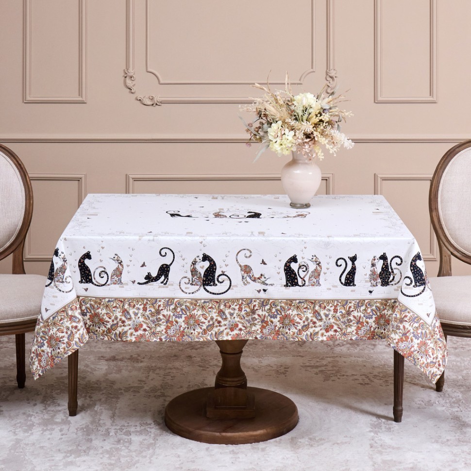 Скатерть " парижские коты" 110х140см ,белый ,100% хлопок ,твил с пропиткой Lefard (850-746-20)