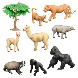 Набор фигурок животных серии "Мир диких животных": 2 гориллы, 2 альпаки, 2 льва, барсук, бабирусса, дерево (набор из 9 предметов) (MM211-262)