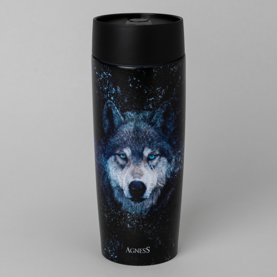 Термокружка agness  "волк" 360мл, колба нерж.сталь 18/10 Agness (709-111)