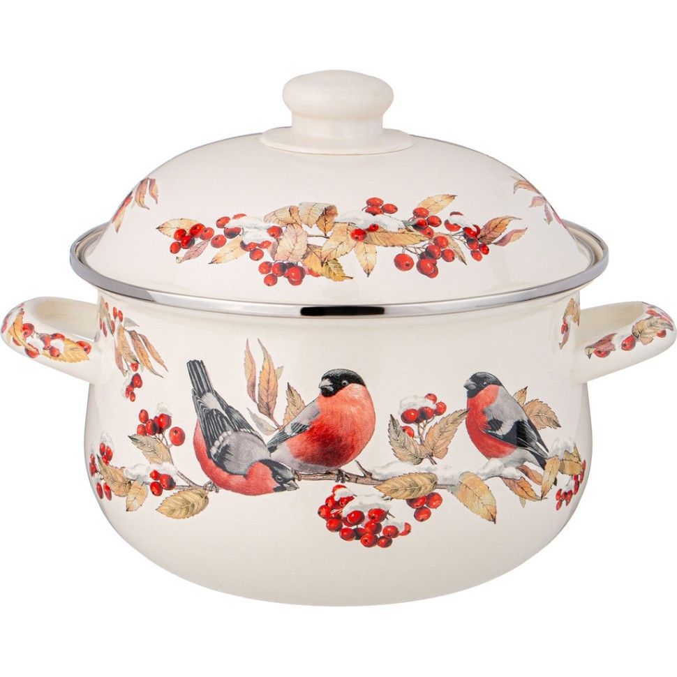 Кастрюля agness эмалированная с эмал.крышкой серия "снегири", 2.8 л, 20*12 см Agness (934-732)