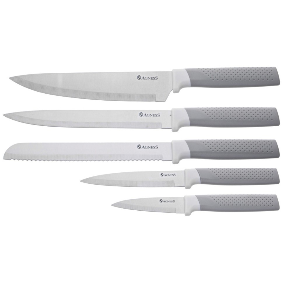 Набор agness из 9пр: 5 ножей, половник, лопатка и шумовка, вращающаяся подставка, цвет: серый Agness (671-211)