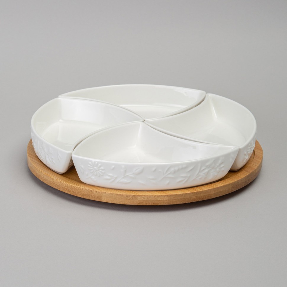 Менажница 4 секции lefard "flowers story" на дер. подставке 25*5,5 см 175 мл Lefard (474-248)