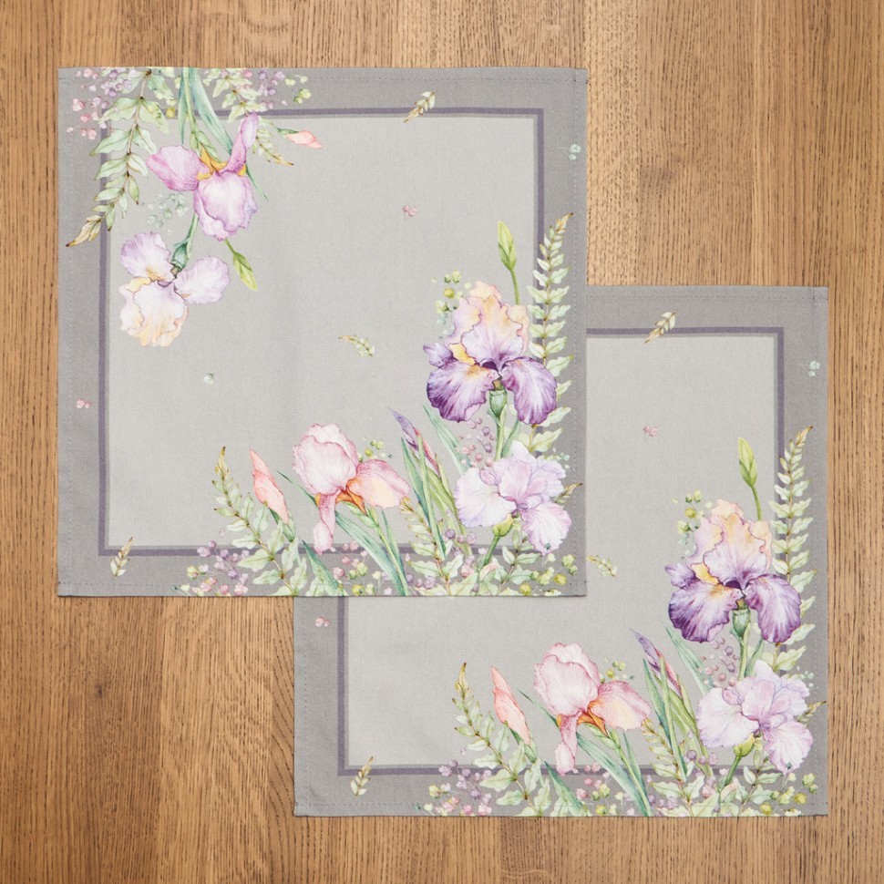 Набор салфеток из 2-х шт "ирисы",40х40см, 100% хлопок,серый,твил, Lefard (850-755-8)