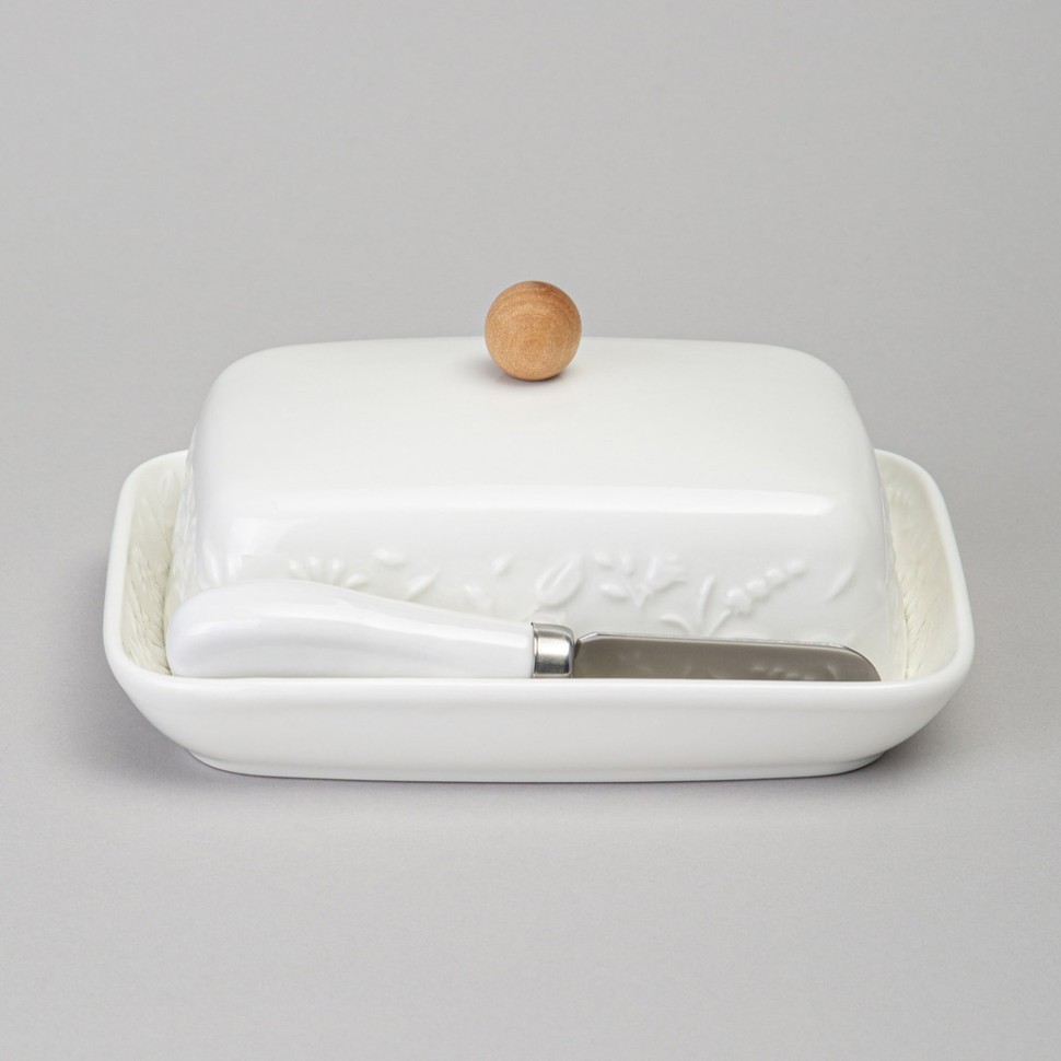 Масленка lefard "flowers story" с дер. кнопкой, ножом для масла 16,5*12,5*8 см Lefard (474-257)