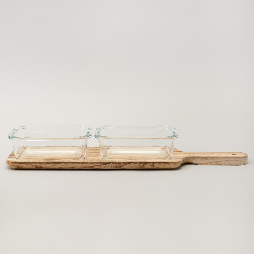 Менажница 2-х секционная на деревянной подставке 370 мл Lefard (172-167)