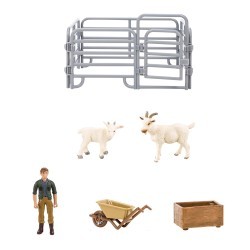 Игрушки фигурки в наборе серии "На ферме", 6 предметов (фермер, 2 козлика, ограждение-загон, инвентарь) (MM205-399)