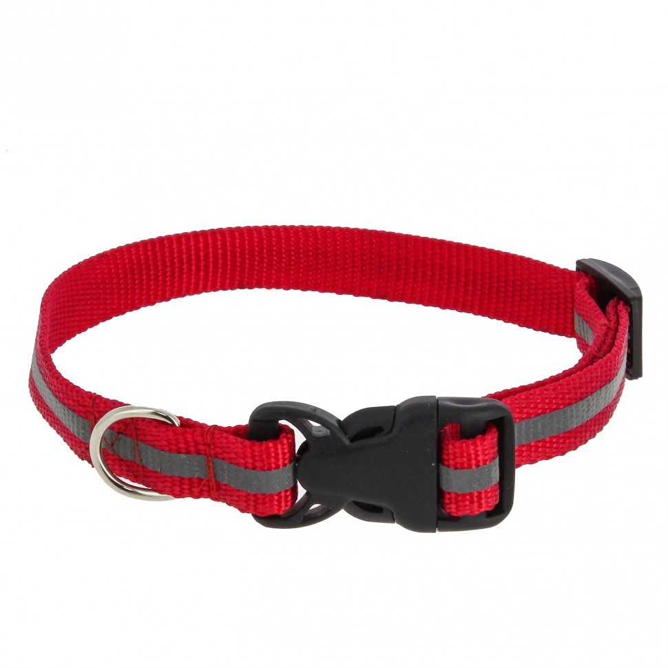 Ошейник светоотражающий нейлон Каскад с пряжкой-защелкой 1 см на шею 20-30 см, красный (82700)