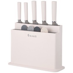 Набор agness из 10пр: 5 ножей, 4 доски и подставка, цвет: бело-серый Agness (671-212)