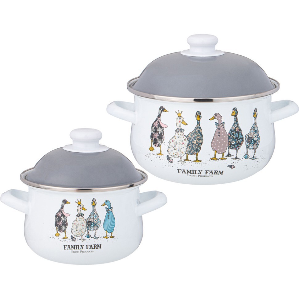Набор кастрюль agness  эмалированных серия "family farm", 4пр. 1,5л и 2,8л, 16х10см, 20х12см Agness (934-718)