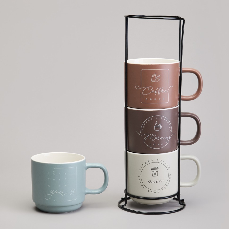 Набор кружек lefard 4шт на метал.подставке 360мл Lefard (756-473)