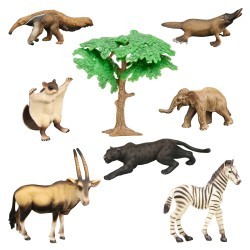 Набор фигурок животных серии "Мир диких животных": антилопа, муравьед, утконос ,слоненок, белка-летяга, пантера, зебра, дерево (набор из 8 предметов) (MM211-268)