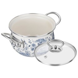 Кастрюля agness эмалированная со стеклянной крышкой серия "royal blue", 1,5 л диа.16см (943-134) 