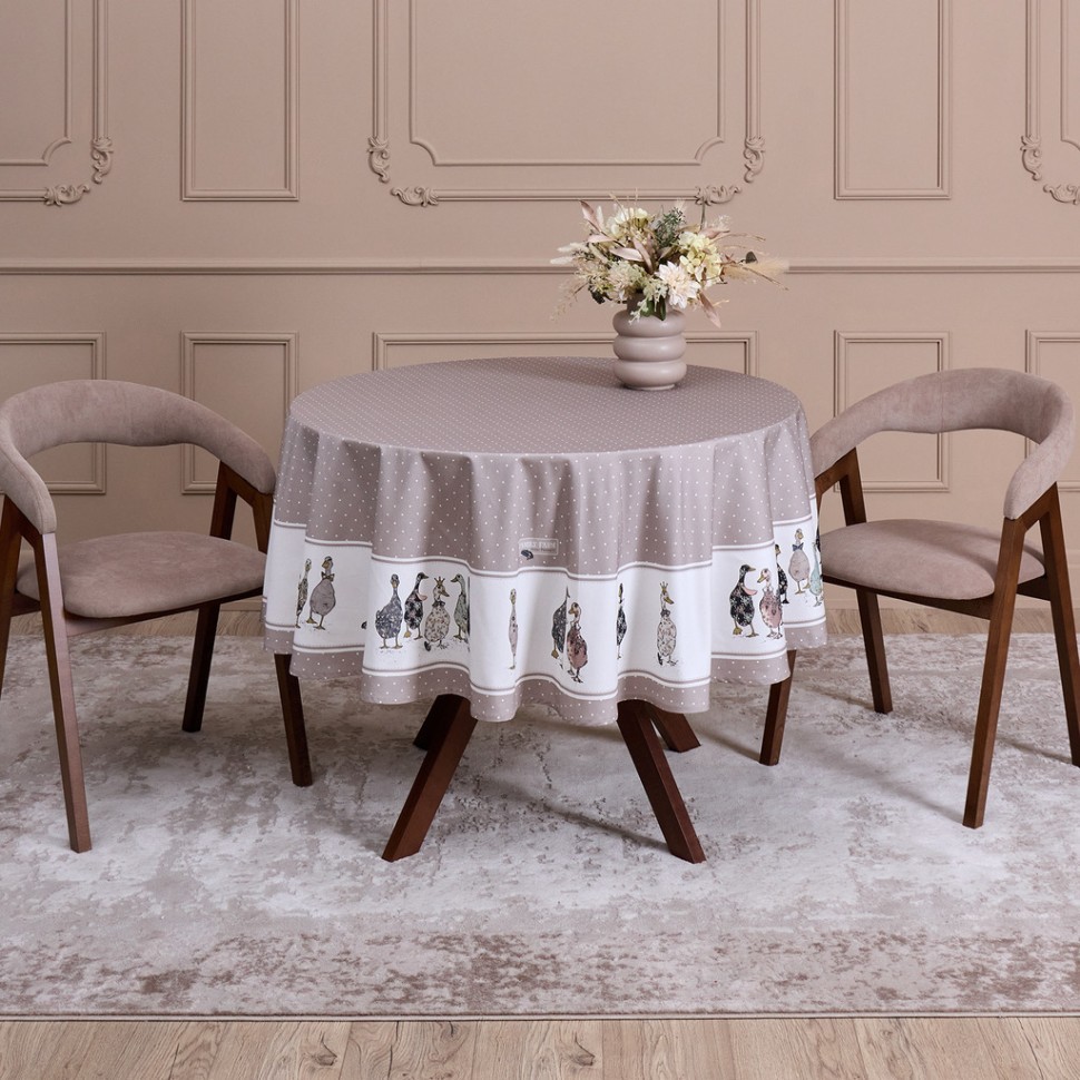 Скатерть круглая "family farm" 190 см ,100% хлопок, капучино ,твил, пропитка Lefard (850-749-22)