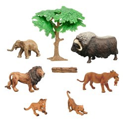 Набор фигурок животных серии "Мир диких животных": семья львов, овцебык, слоненок (набор из 8 предметов) (MM211-273)