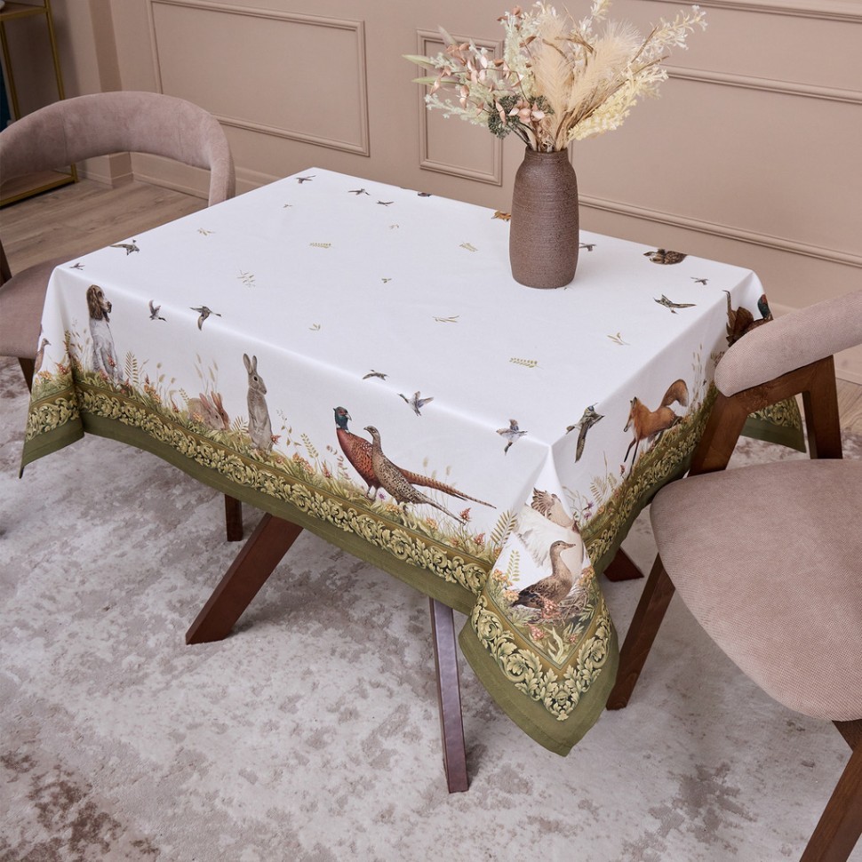 Скатерть "охота"110х140см ,100% хлопок,зеленый,твил, пропитка Lefard (850-751-20)
