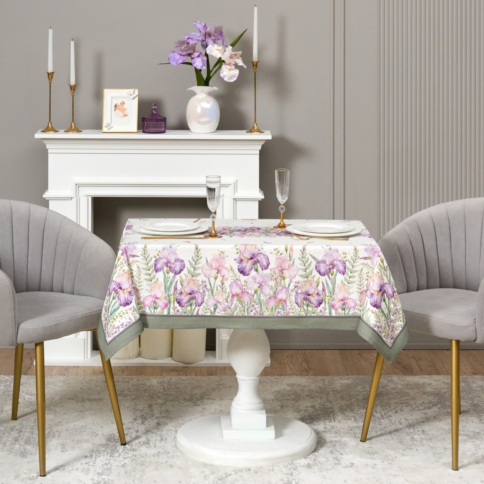 Скатерть ирисы 110х140см ,белый, 100% хлопок,твил пропитка Lefard (850-743-20)