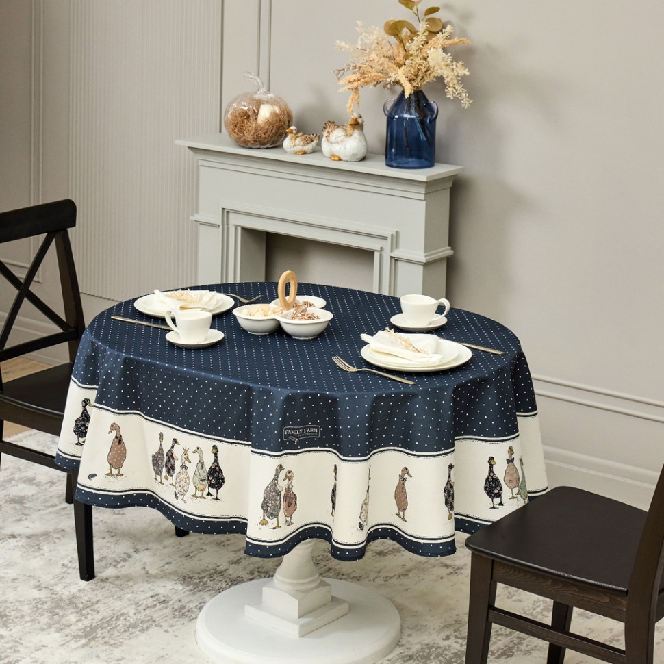 Скатерть овальная "family farm" 140х180см ,синий,100% хлопок,твил,с пропиткой Lefard (850-742-27)
