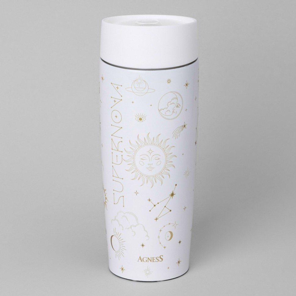 Термокружка agness "supernova white" 360мл, колба нерж.сталь 18/10 Agness (709-109)