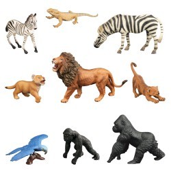 Набор фигурок животных серии "Мир диких животных": 2 зебры, 3 льва, попугай, варан, 2 гориллы (набор из 9 фигурок) (MM211-276)