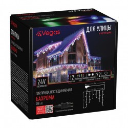 Электрогирлянда Vegas 24V Бахрома 288 разноцветных LED ламп, 72 нити, 12*0,6 м 55159 (88145)