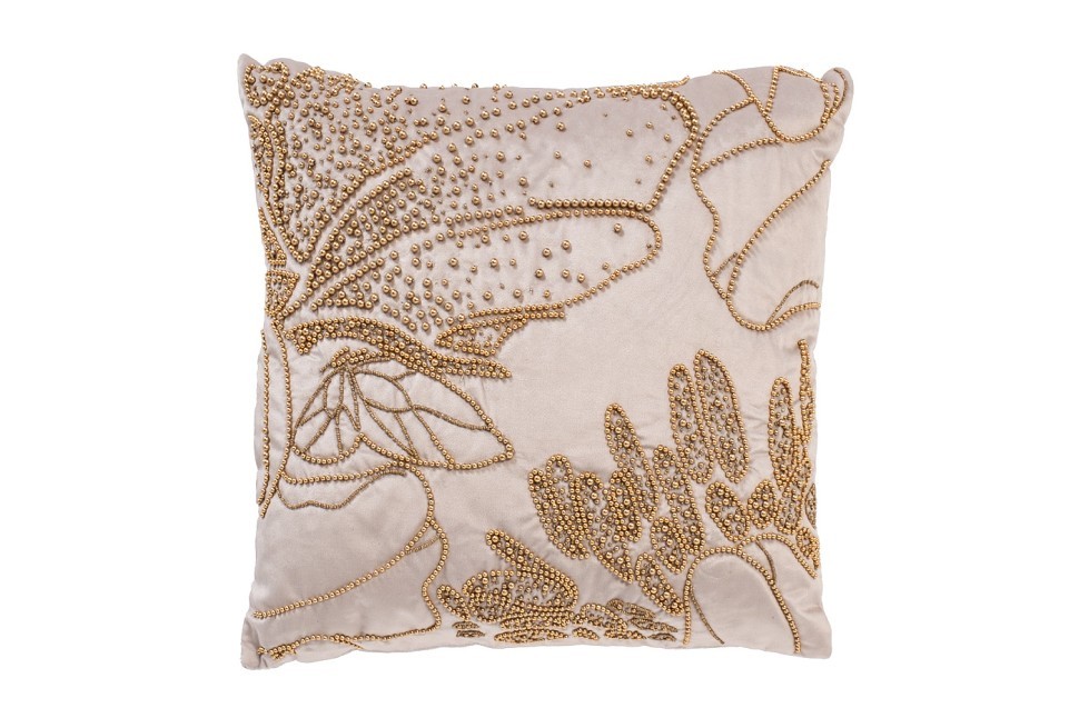 Подушка с бисером "Пионы" бежевый 45*45см (TT-00014383)