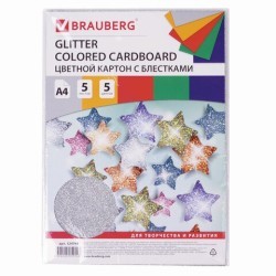 Картон цветной Brauberg А4, 5 листов 5 цветов, 280 г/м2, 124748 (87129)