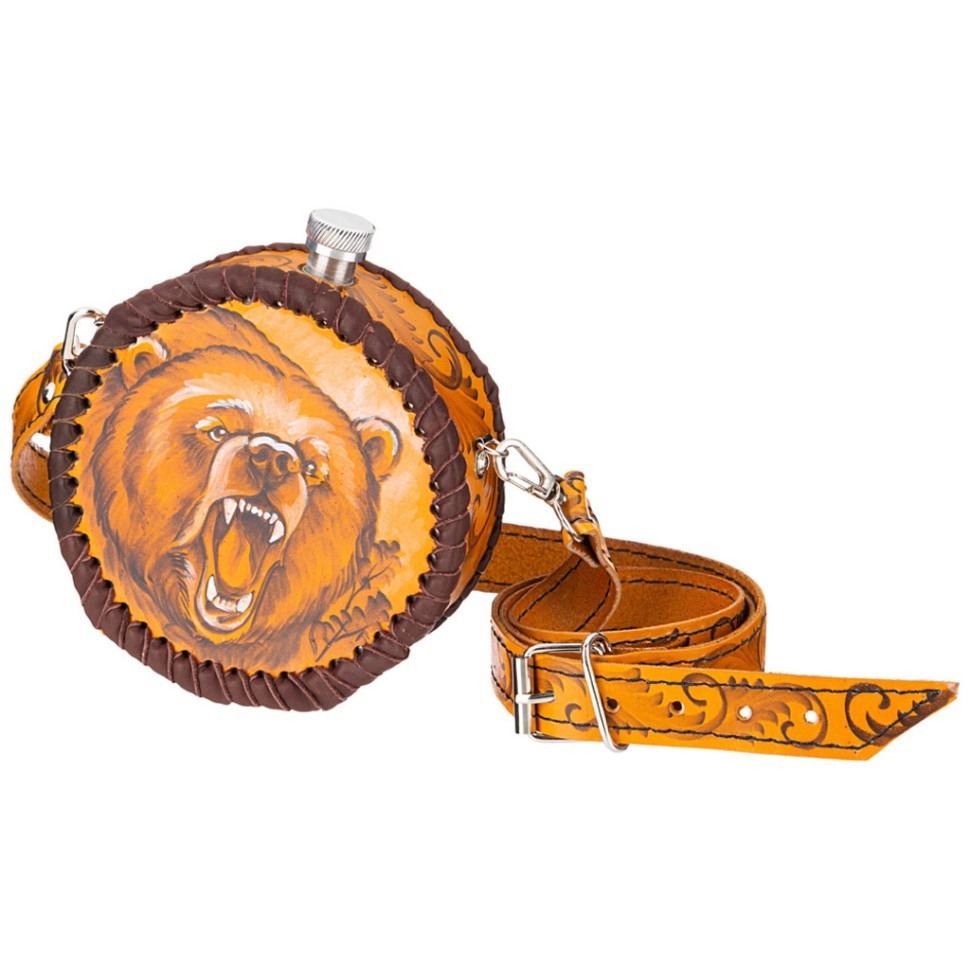 Фляжка круглая "медведь"500 мл кожа ООО "Ладья" (41-518)