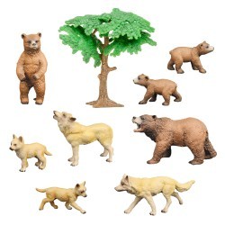 Набор фигурок животных серии "Мир диких животных": Семья бурых медведей и семья полярных волков (набор из 9 предметов) (MM211-277)