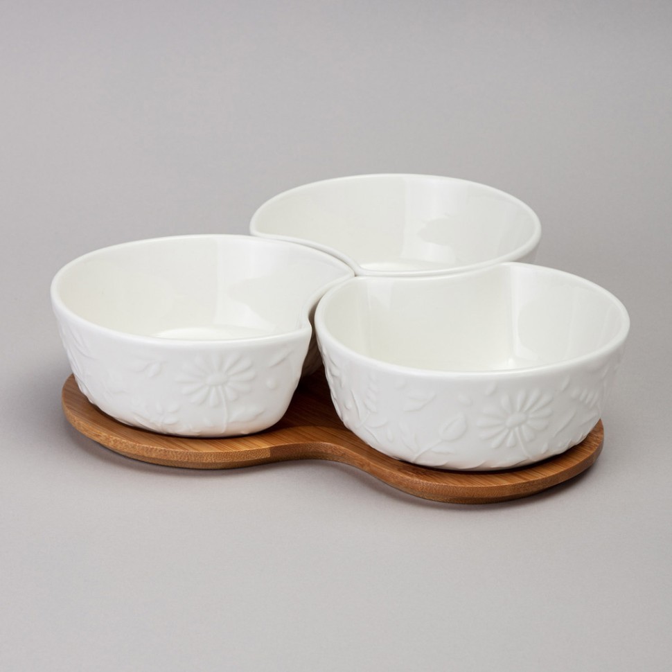 Менажница 3 секции lefard "flowers story" на дерев. подставке 22*22*6 см 250 мл Lefard (474-262)