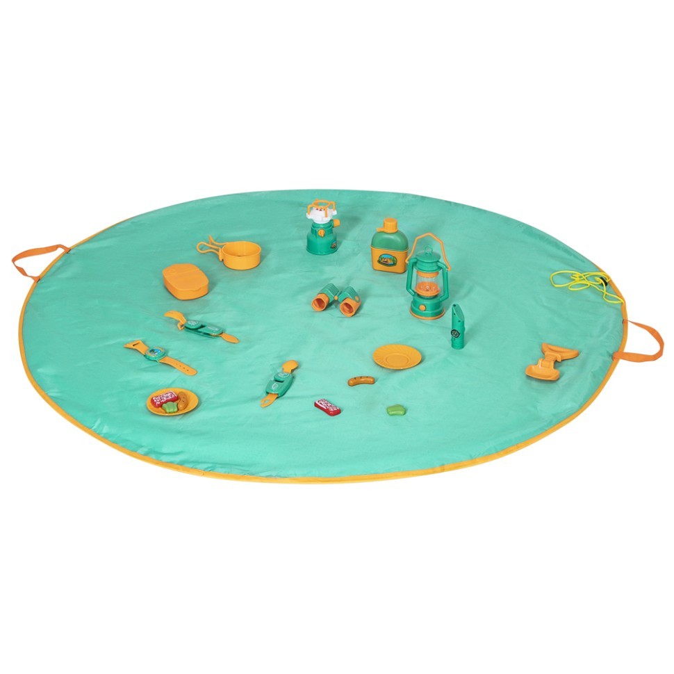 Детская посуда игрушка "Набор Туриста" с набором для пикника 19 предметов: коврик для пикника, лампа, примус, фляга, мультиприбор, аптечка, сковорода, (G209-014)