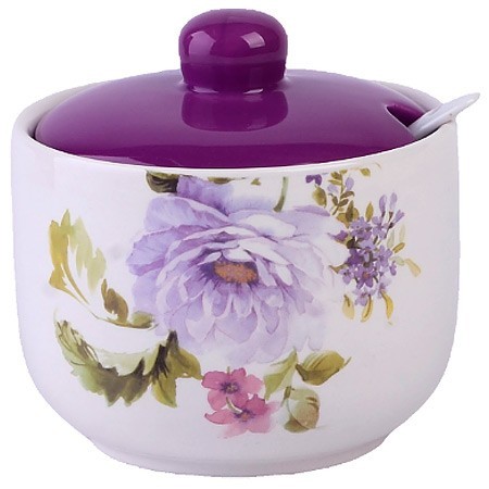 Сахарница с крышкой 520мл с ложкой 3пр Цветы доломит LR (60237)