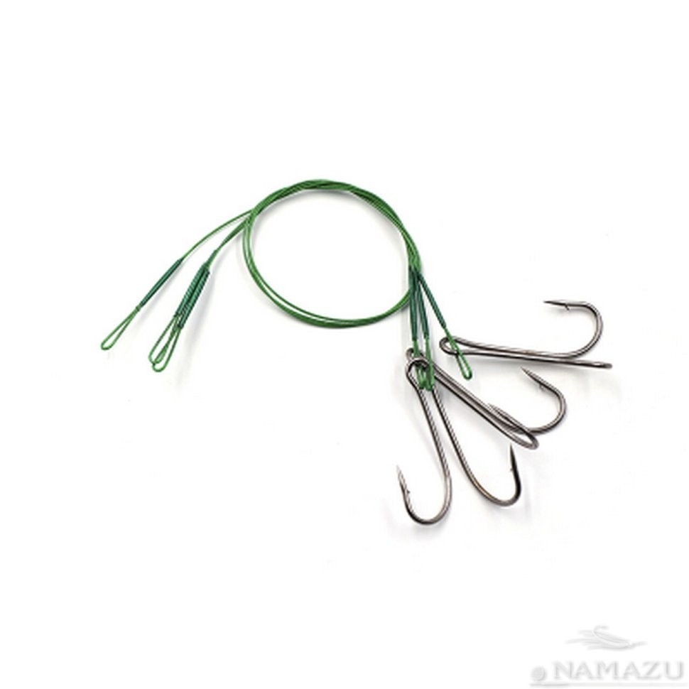 Поводок сталь/нейлон Namazu зел, D0,33 мм, 20 см, двойник № 1, до 11 кг 3шт N-LS33-20D1L (71437)